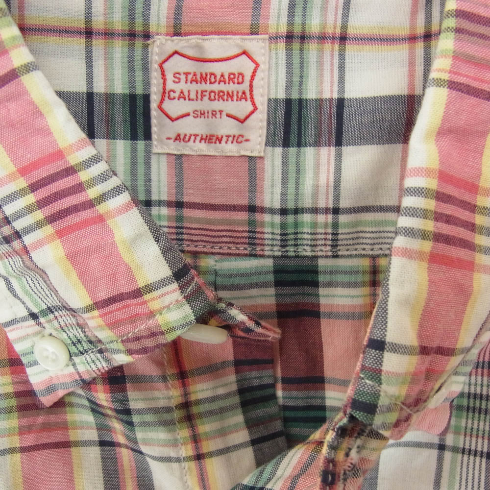 STANDARD CALIFORNIA スタンダードカリフォルニア SD Madras Check Shirt ボタンダウン ワンポイント 刺繍 マドラスチェック 長袖 シャツ レッド系 M【中古】