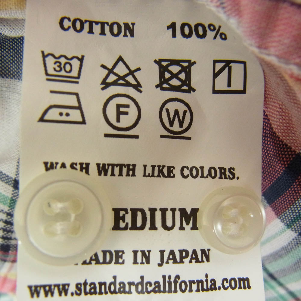 STANDARD CALIFORNIA スタンダードカリフォルニア SD Madras Check Shirt ボタンダウン ワンポイント 刺繍 マドラスチェック 長袖 シャツ レッド系 M【中古】