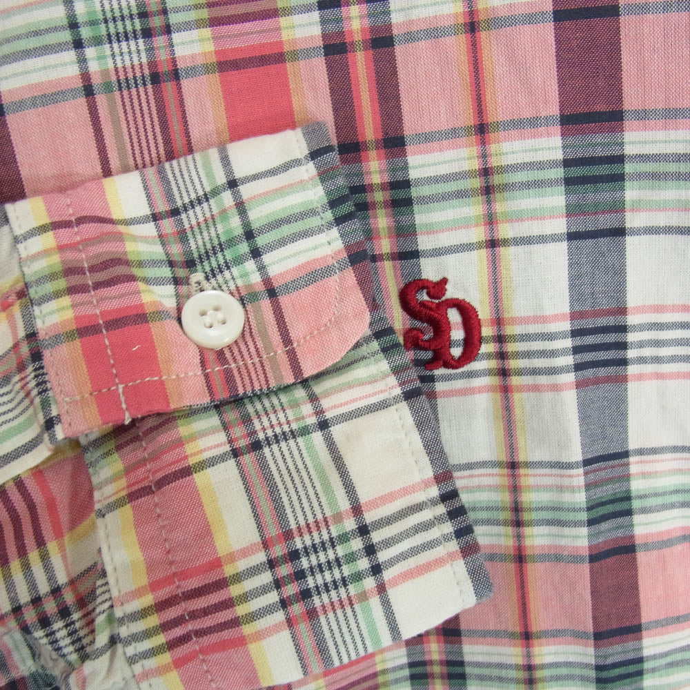 STANDARD CALIFORNIA スタンダードカリフォルニア SD Madras Check Shirt ボタンダウン ワンポイント 刺繍 マドラスチェック 長袖 シャツ レッド系 M【中古】