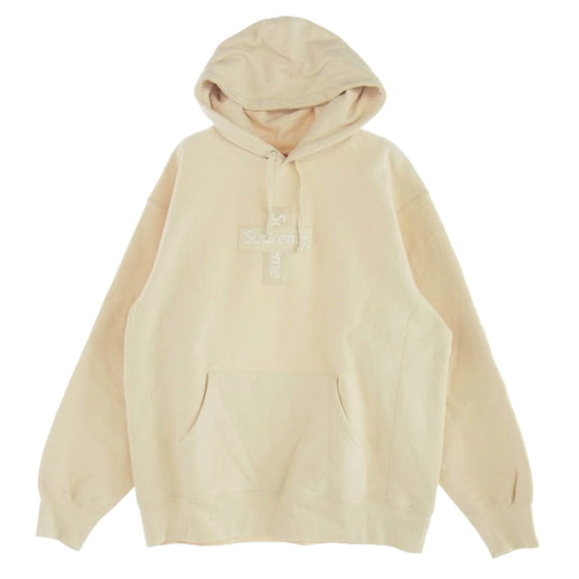Supreme シュプリーム 20AW cross box logo hooded sweatshirt Natural クロス ボックスロゴ パーカー ベージュ系 L【極上美品】【中古】