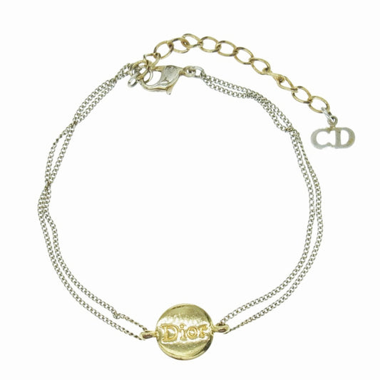 Dior ディオール ダブルチェーン サークル ロゴ ブレスレット ゴールド系【中古】