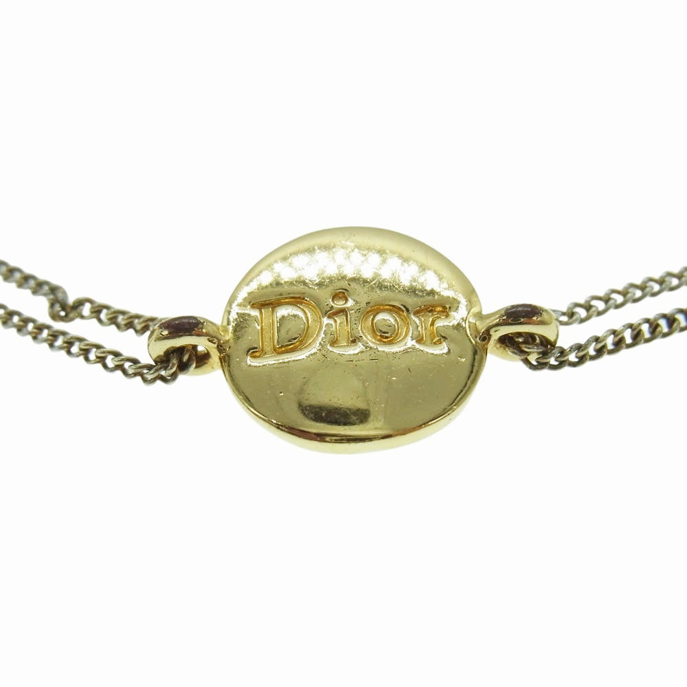 Dior ディオール ダブルチェーン サークル ロゴ ブレスレット ゴールド系【中古】