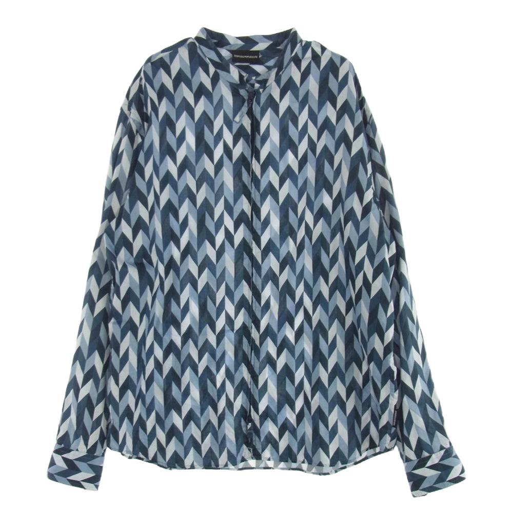 Emporio Armani エンポリオ・アルマーニ 18SS ダブルジップ 総柄 ヘリンボーン 長袖 シャツ ライトブルー系 ネイビー系 3XL【中古】