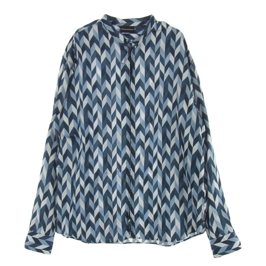 Emporio Armani エンポリオ・アルマーニ 18SS ダブルジップ 総柄 ヘリンボーン 長袖 シャツ ライトブルー系 ネイビー系 3XL【中古】