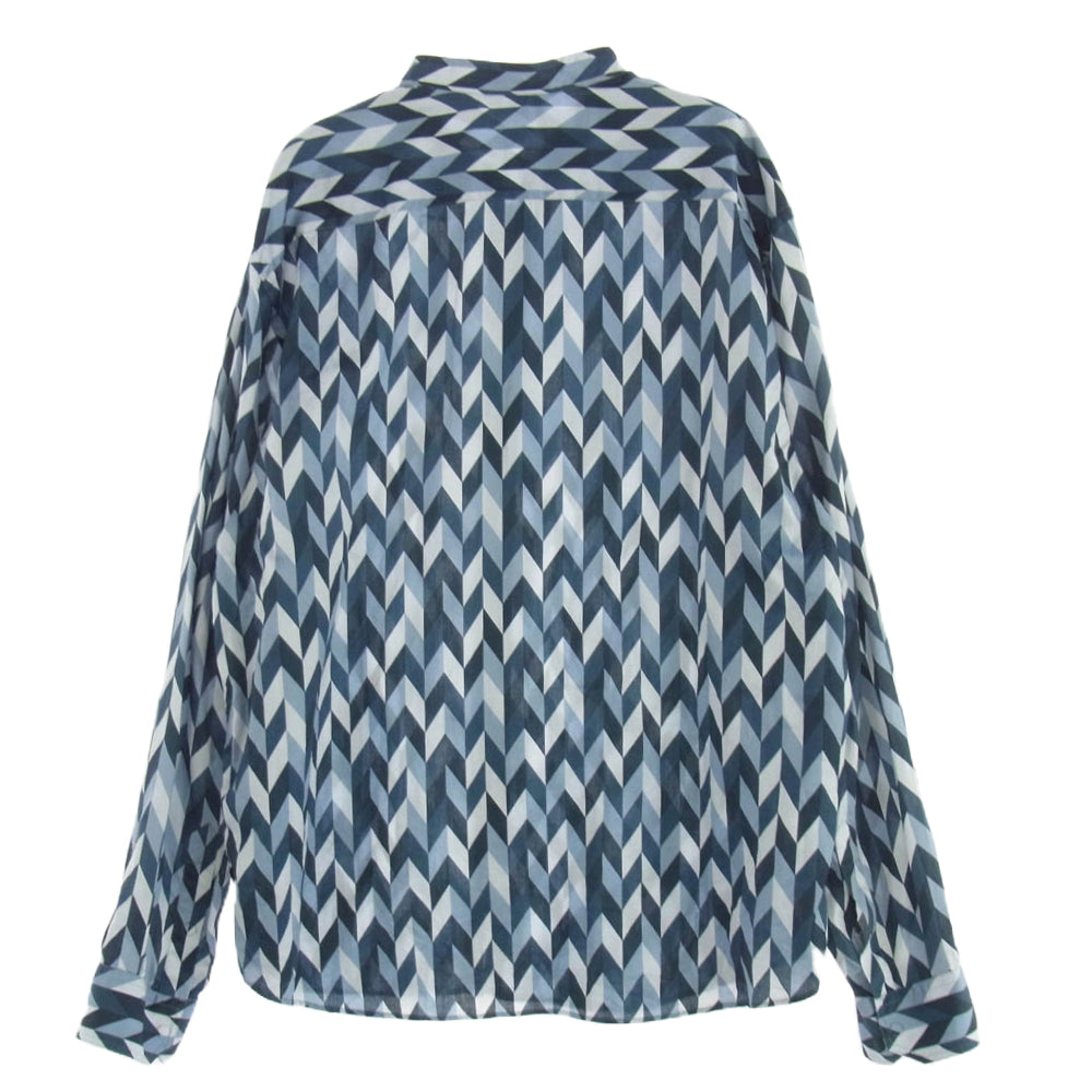 Emporio Armani エンポリオ・アルマーニ 18SS ダブルジップ 総柄 ヘリンボーン 長袖 シャツ ライトブルー系 ネイビー系 3XL【中古】