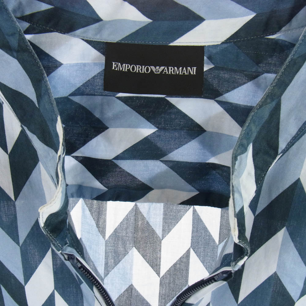 Emporio Armani エンポリオ・アルマーニ 18SS ダブルジップ 総柄 ヘリンボーン 長袖 シャツ ライトブルー系 ネイビー系 3XL【中古】
