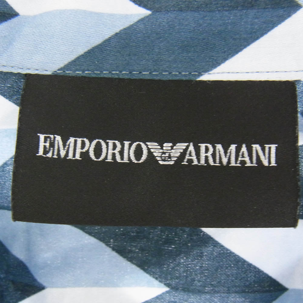 Emporio Armani エンポリオ・アルマーニ 18SS ダブルジップ 総柄 ヘリンボーン 長袖 シャツ ライトブルー系 ネイビー系 3XL【中古】