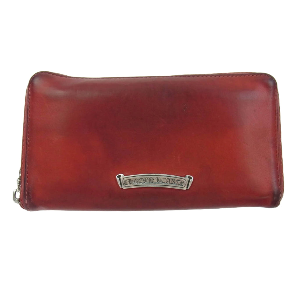 CHROME HEARTS クロムハーツ（原本無） REC F ZIP PLANE  ダガージップ レザー ラウンドジップ ウォレット 長財布 レッド系【中古】