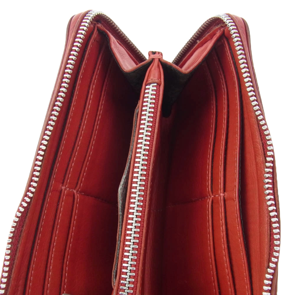 CHROME HEARTS クロムハーツ（原本無） REC F ZIP PLANE  ダガージップ レザー ラウンドジップ ウォレット 長財布 レッド系【中古】