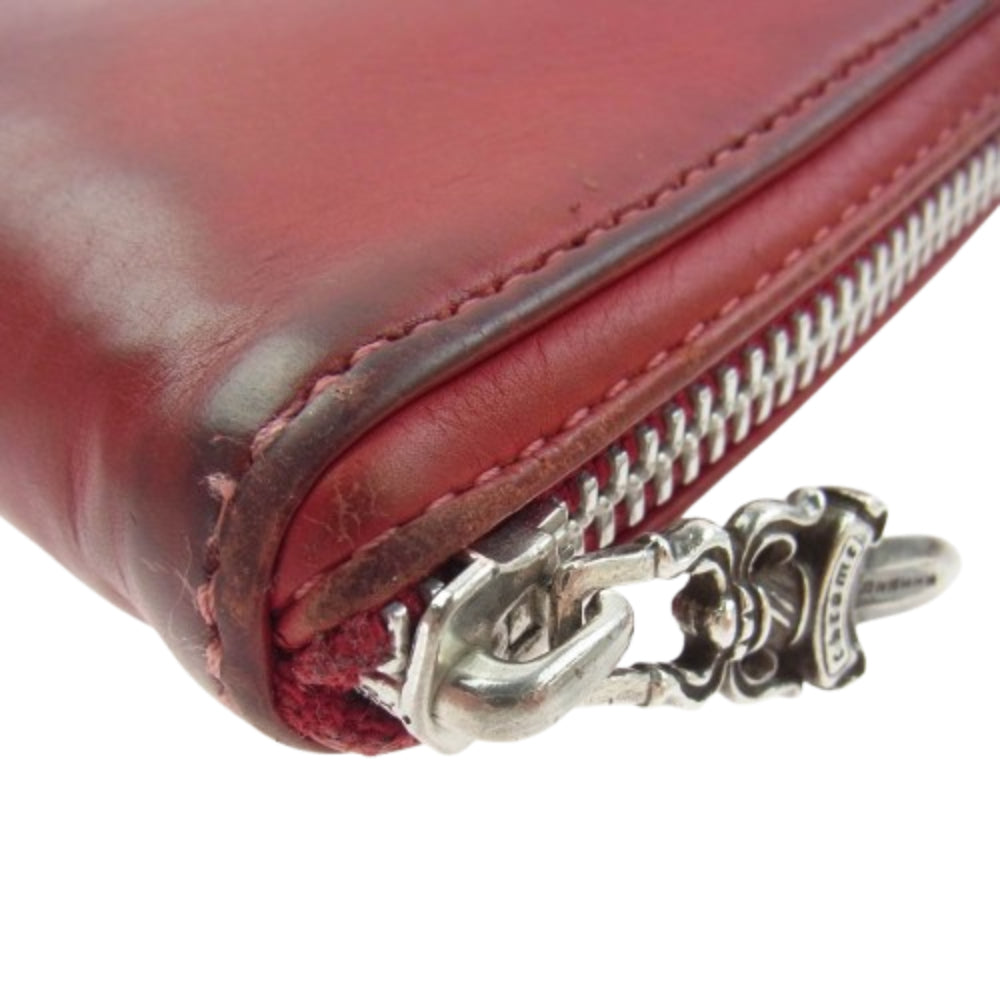CHROME HEARTS クロムハーツ（原本無） REC F ZIP PLANE  ダガージップ レザー ラウンドジップ ウォレット 長財布 レッド系【中古】
