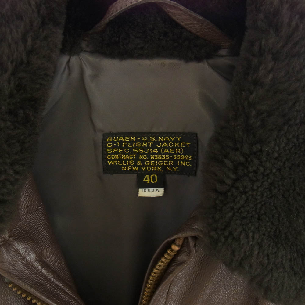 ウイリスアンドガイガー USA製 U.S.NAVY G-1 FLIGHT JACKET レザー フライトジャケット ダークブラウン系 40【中古】