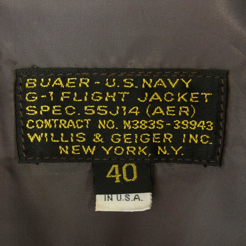 ウイリスアンドガイガー USA製 U.S.NAVY G-1 FLIGHT JACKET レザー フライトジャケット ダークブラウン系 40【中古】