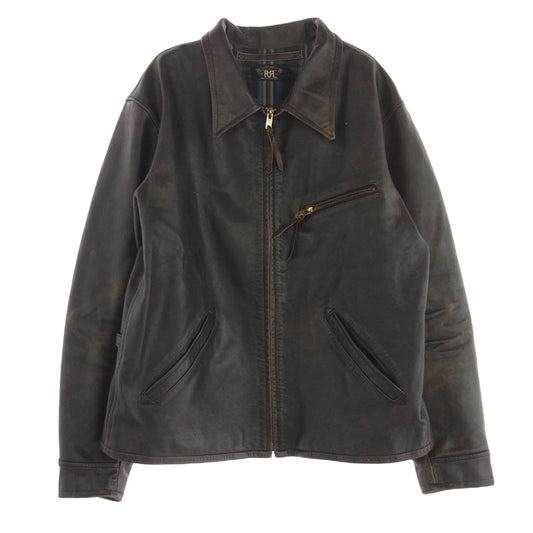 RRL ダブルアールエル MNRROTW16020078 バックルタブ付き チェック柄ツイル カウハイド レザー ジャケット ブラウン系 L【新古品】【未使用】【中古】