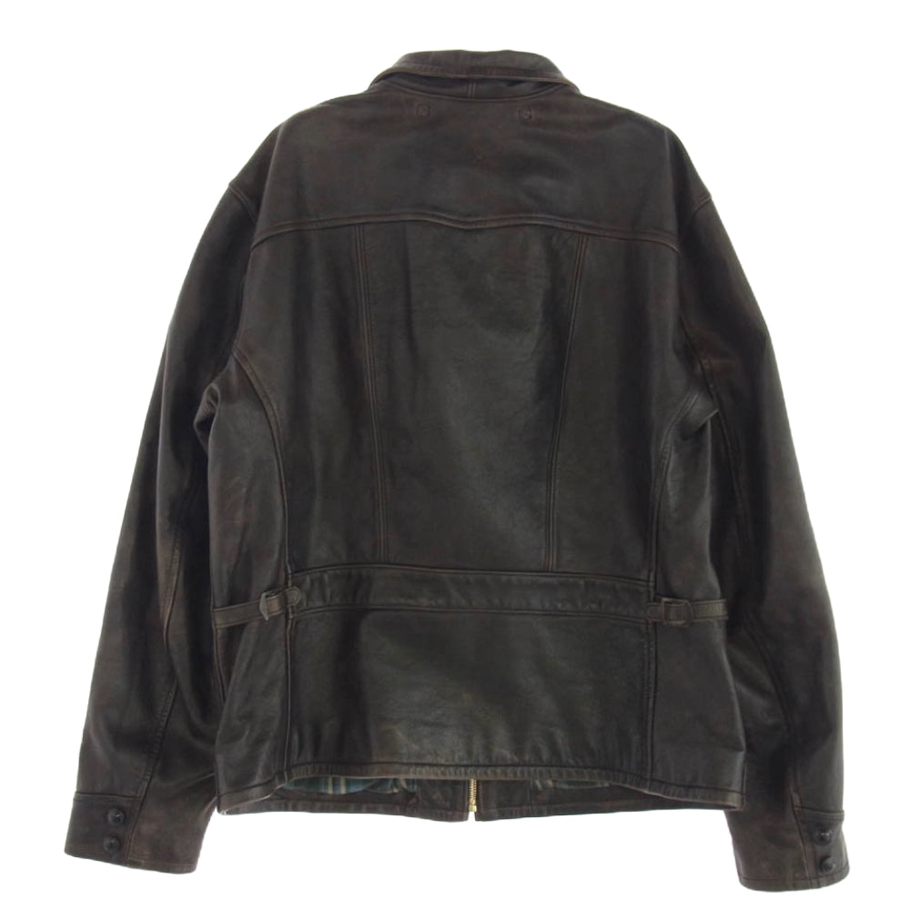 RRL ダブルアールエル MNRROTW16020078 バックルタブ付き チェック柄ツイル カウハイド レザー ジャケット ブラウン系 L【新古品】【未使用】【中古】