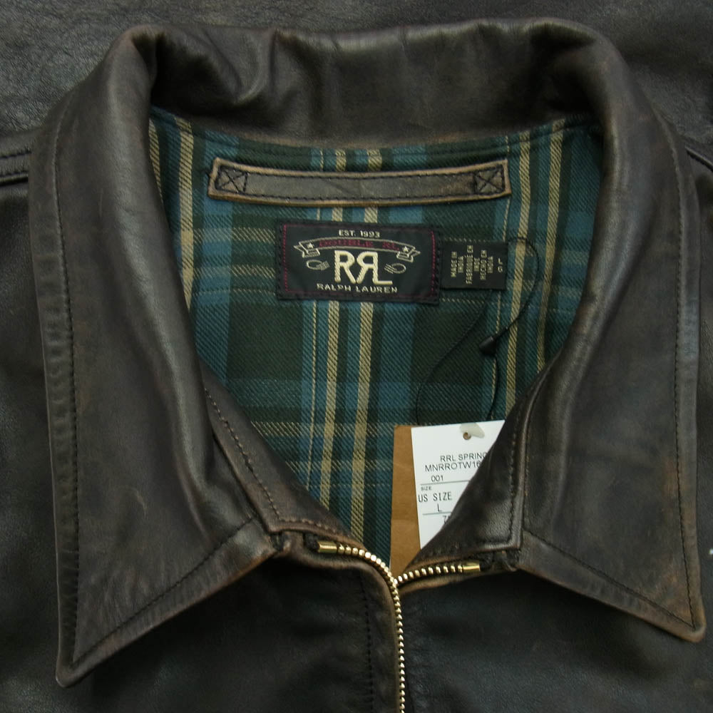 RRL ダブルアールエル MNRROTW16020078 バックルタブ付き チェック柄ツイル カウハイド レザー ジャケット ブラウン系 L【新古品】【未使用】【中古】
