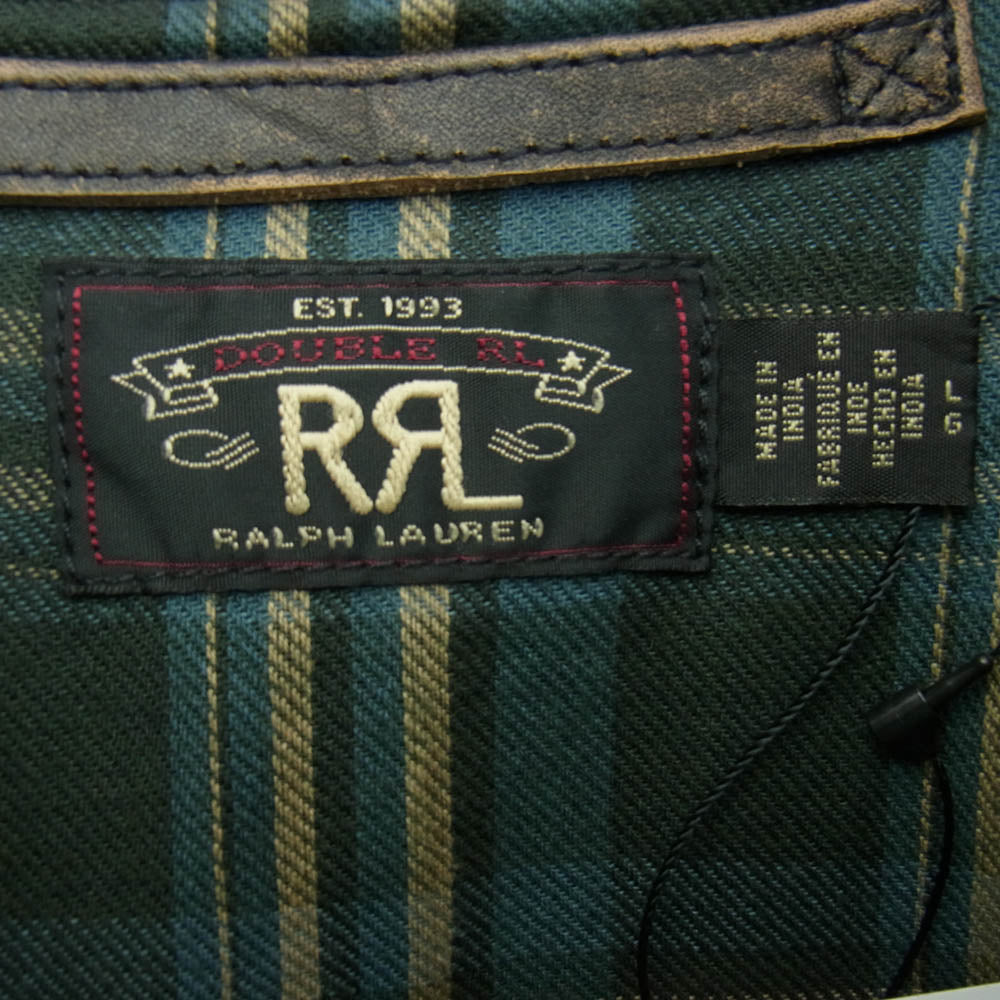 RRL ダブルアールエル MNRROTW16020078 バックルタブ付き チェック柄ツイル カウハイド レザー ジャケット ブラウン系 L【新古品】【未使用】【中古】