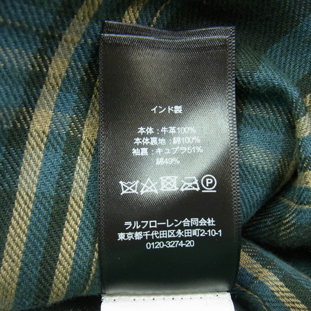 RRL ダブルアールエル MNRROTW16020078 バックルタブ付き チェック柄ツイル カウハイド レザー ジャケット ブラウン系 L【新古品】【未使用】【中古】