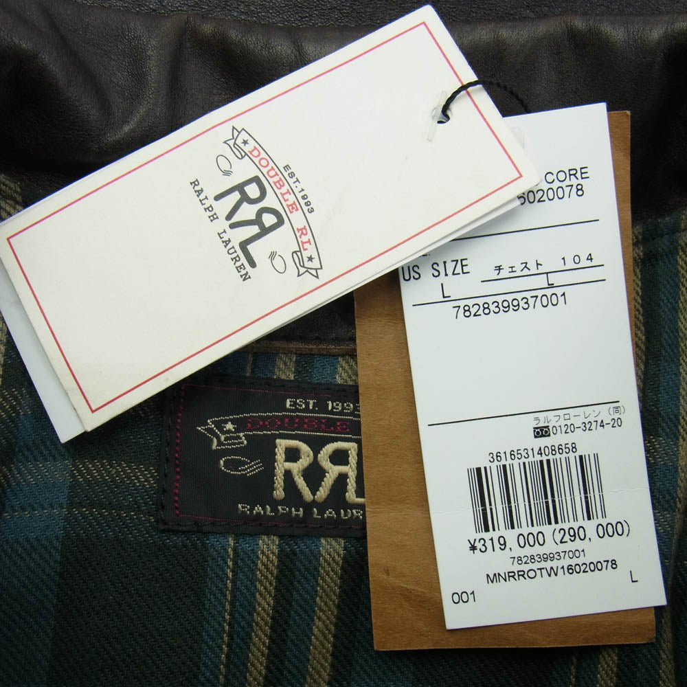 RRL ダブルアールエル MNRROTW16020078 バックルタブ付き チェック柄ツイル カウハイド レザー ジャケット ブラウン系 L【新古品】【未使用】【中古】
