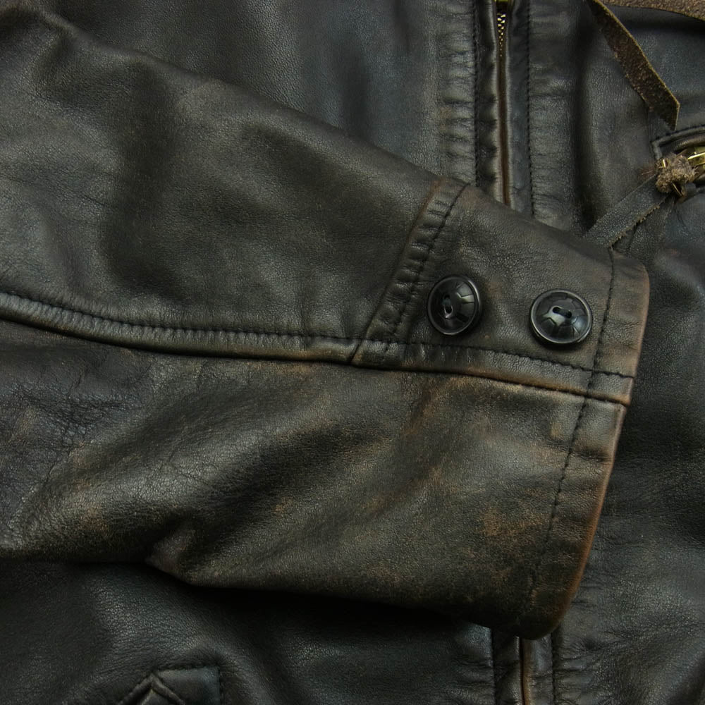 RRL ダブルアールエル MNRROTW16020078 バックルタブ付き チェック柄ツイル カウハイド レザー ジャケット ブラウン系 L【新古品】【未使用】【中古】