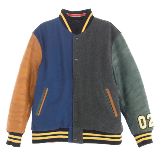 スリーフェイス リバーシブル レザースリーブ ウール スタジアムジャケット スタジャン 裏地キルティング マルチカラー系 表記サイズ無し【中古】