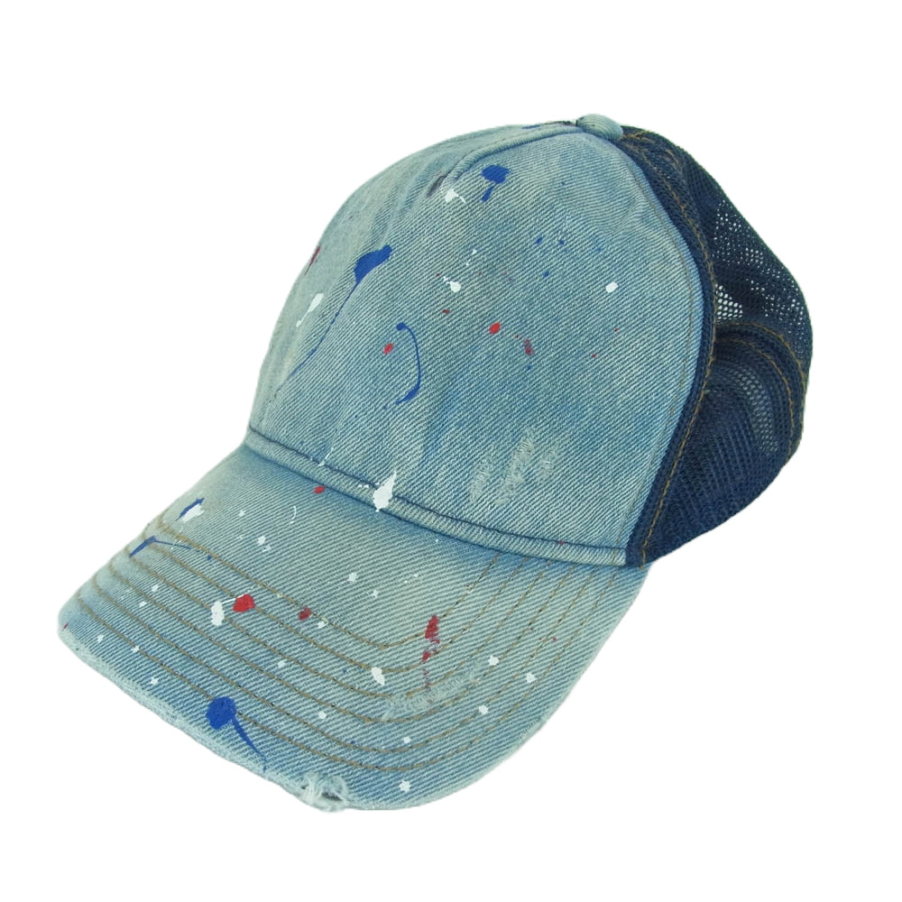 TMT ティーエムティー TAC-S2101 ペイント加工 デニム メッシュ キャップ 帽子 日本製 インディゴブルー系 F【中古】