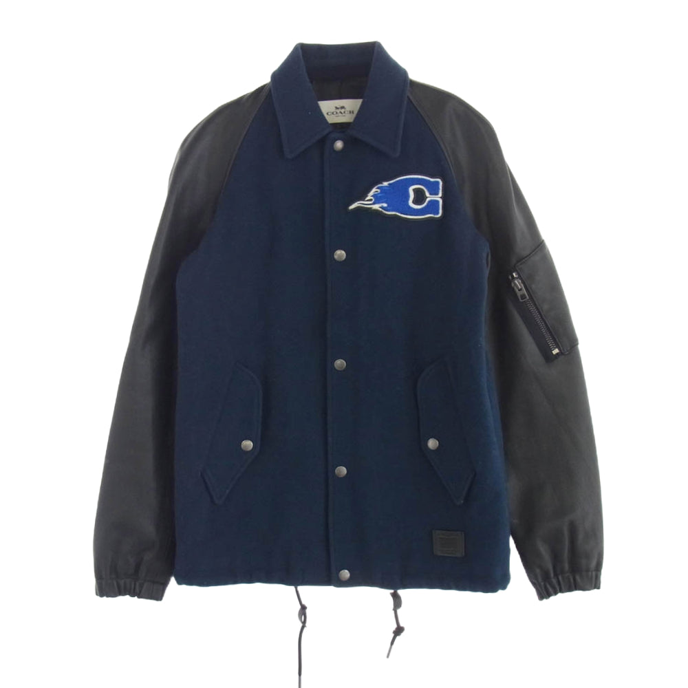 COACH コーチ F24299 袖レザー ワッペン スタジャン ネイビー系 ブラック系 XS【中古】