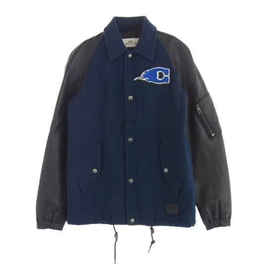 COACH コーチ F24299 袖レザー ワッペン スタジャン ネイビー系 ブラック系 XS【中古】