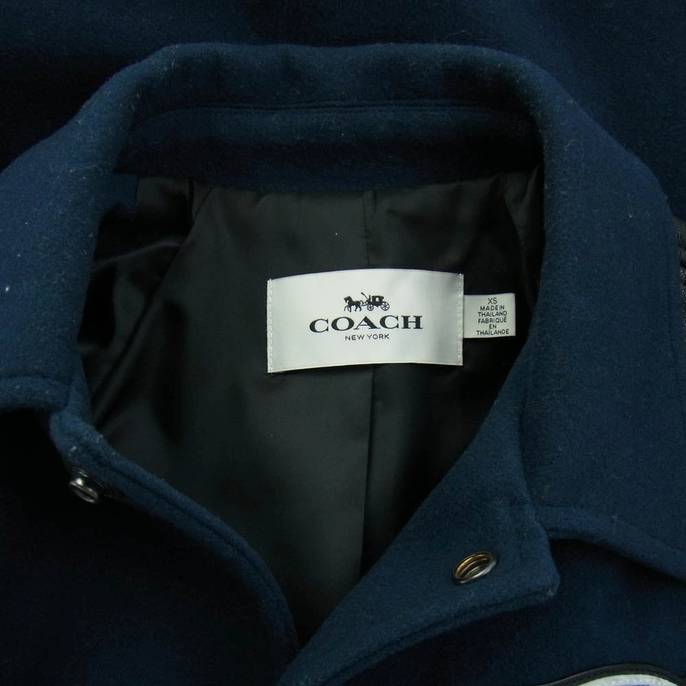 COACH コーチ F24299 袖レザー ワッペン スタジャン ネイビー系 ブラック系 XS【中古】