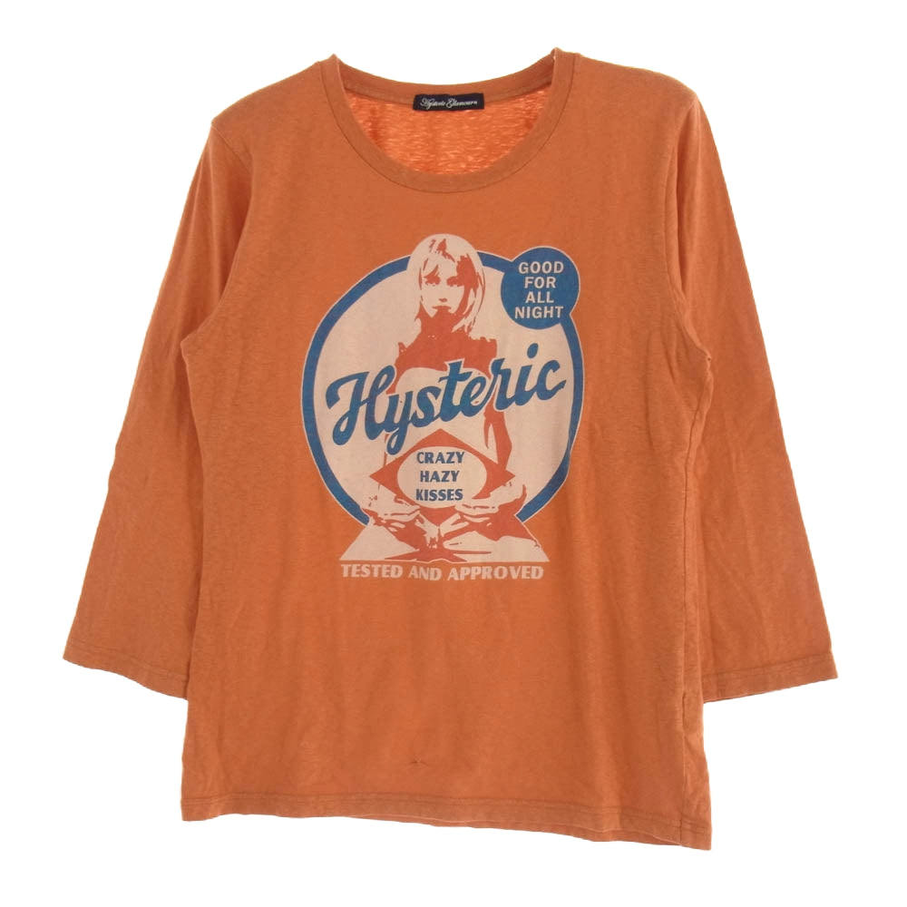 HYSTERIC GLAMOUR ヒステリックグラマー 0131CL03 ヒスガール フロントプリント 七分丈 長袖カットソー オレンジ オレンジ系 FREE【中古】