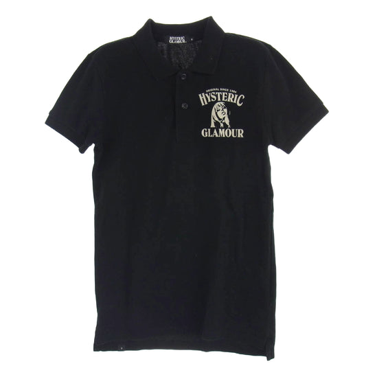 HYSTERIC GLAMOUR ヒステリックグラマー バックプリント ヒスガール 半袖ポロシャツ ブラック系 S【中古】