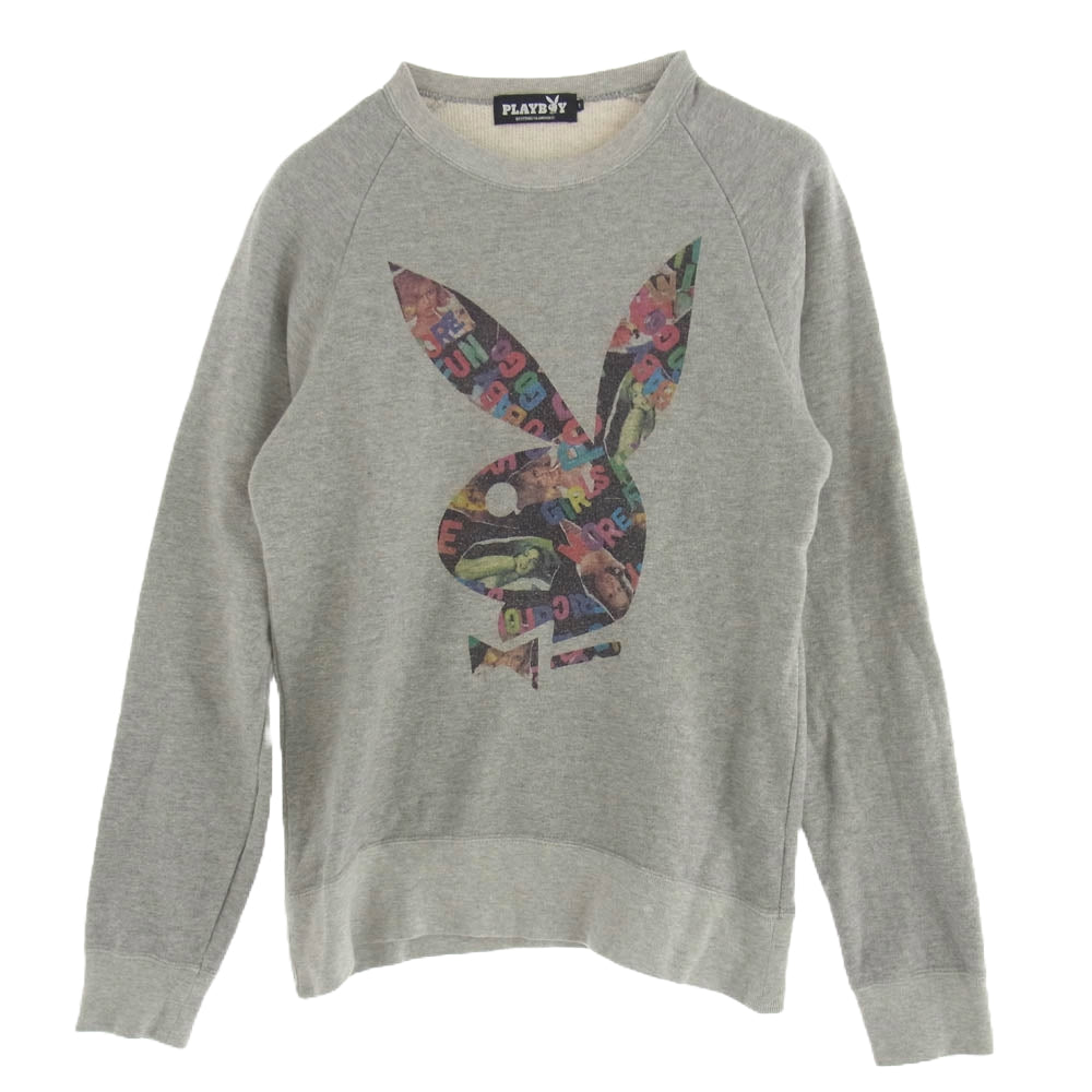 HYSTERIC GLAMOUR ヒステリックグラマー 1251CS02 × PLAYBOY プレイボーイ RH-LOGO COLLAGE ロゴプリント スウェット グレー系 S【中古】