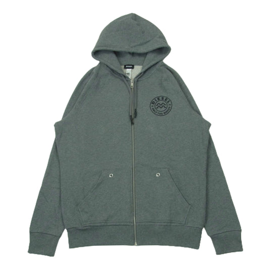 DIESEL ディーゼル BRIANZ-B-O SWEAT-SHIRT バックプリント ジップアップ パーカー グレー系 M【中古】