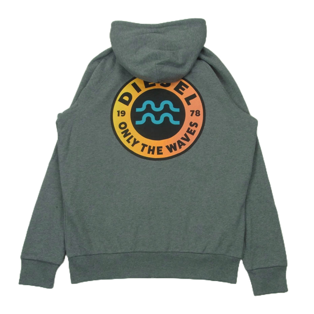 DIESEL ディーゼル BRIANZ-B-O SWEAT-SHIRT バックプリント ジップアップ パーカー グレー系 M【中古】