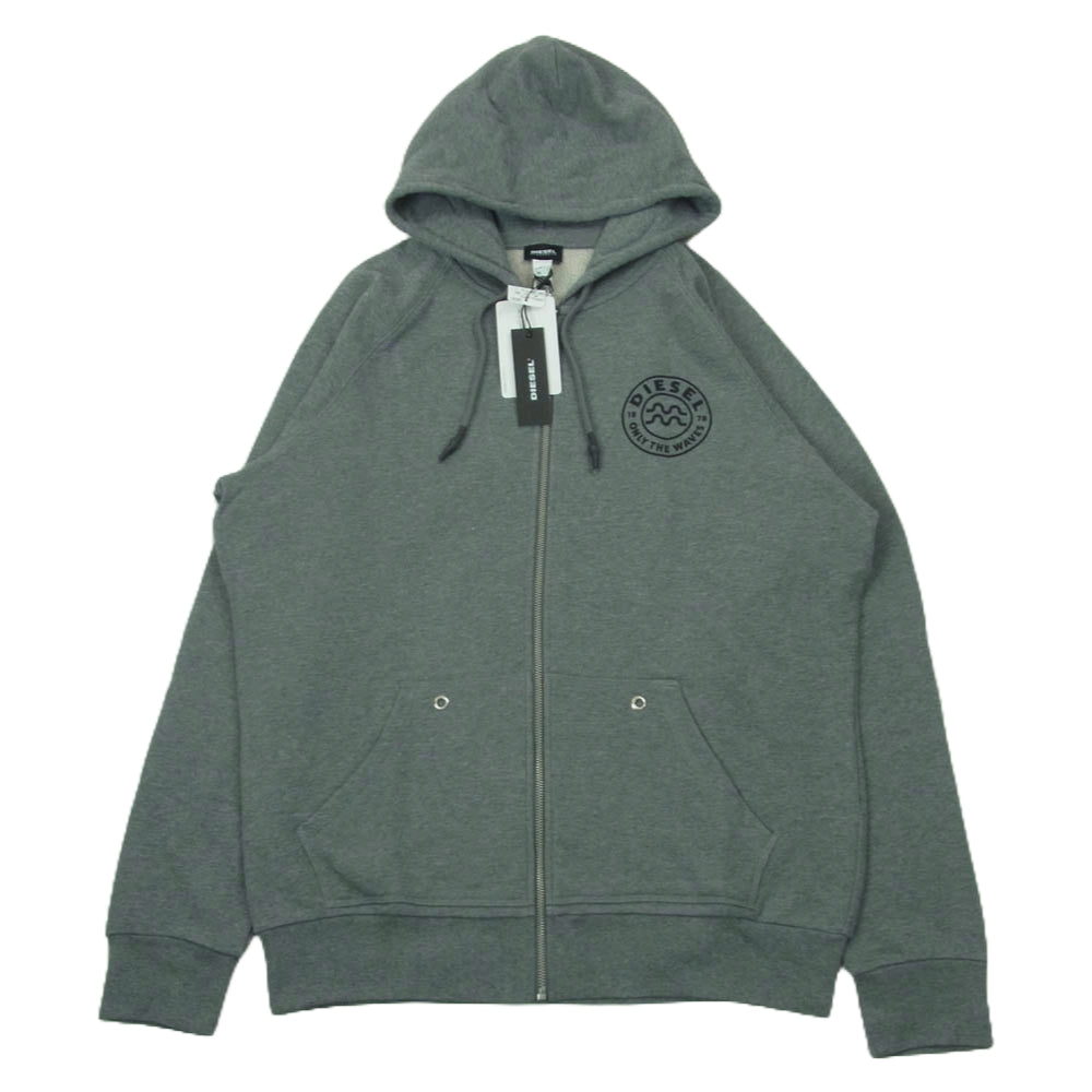 DIESEL ディーゼル BRIANZ-B-O SWEAT-SHIRT バックプリント ジップアップ パーカー グレー系 L【新古品】【未使用】【中古】