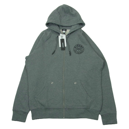 DIESEL ディーゼル BRIANZ-B-O SWEAT-SHIRT バックプリント ジップアップ パーカー グレー系 L【新古品】【未使用】【中古】