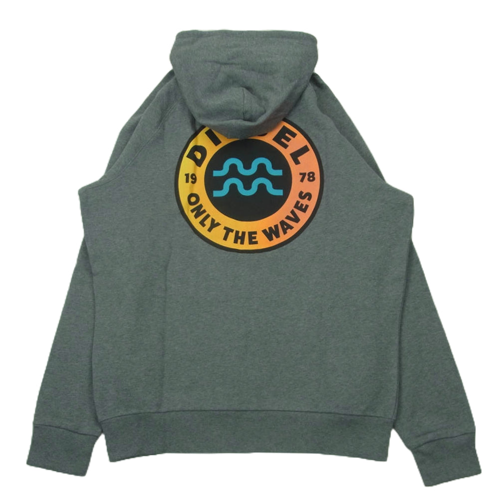 DIESEL ディーゼル BRIANZ-B-O SWEAT-SHIRT バックプリント ジップアップ パーカー グレー系 L【新古品】【未使用】【中古】