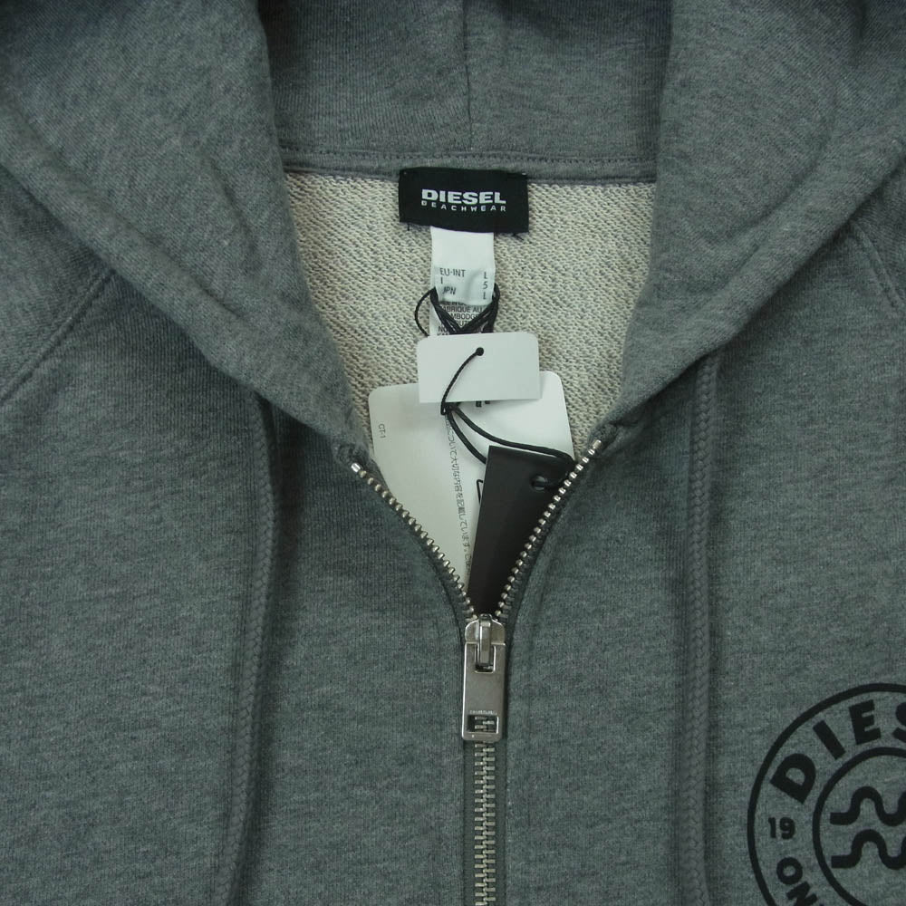 DIESEL ディーゼル BRIANZ-B-O SWEAT-SHIRT バックプリント ジップアップ パーカー グレー系 L【新古品】【未使用】【中古】
