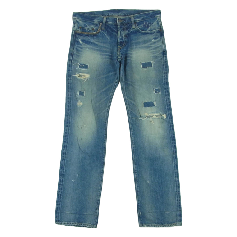 HYSTERIC GLAMOUR ヒステリックグラマー 4AP-2103 小窓 リメイク スタッズ スリム ストレート ボタンフライ セルビッチ デニム パンツ インディゴブルー系 32【中古】