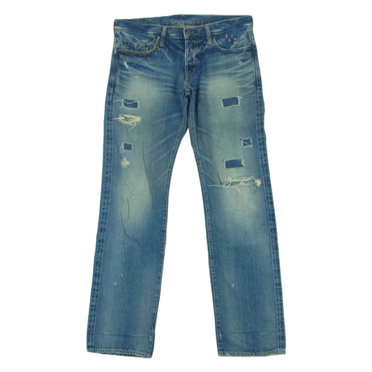 HYSTERIC GLAMOUR ヒステリックグラマー 4AP-2103 小窓 リメイク スタッズ スリム ストレート ボタンフライ セルビッチ デニム パンツ インディゴブルー系 32【中古】