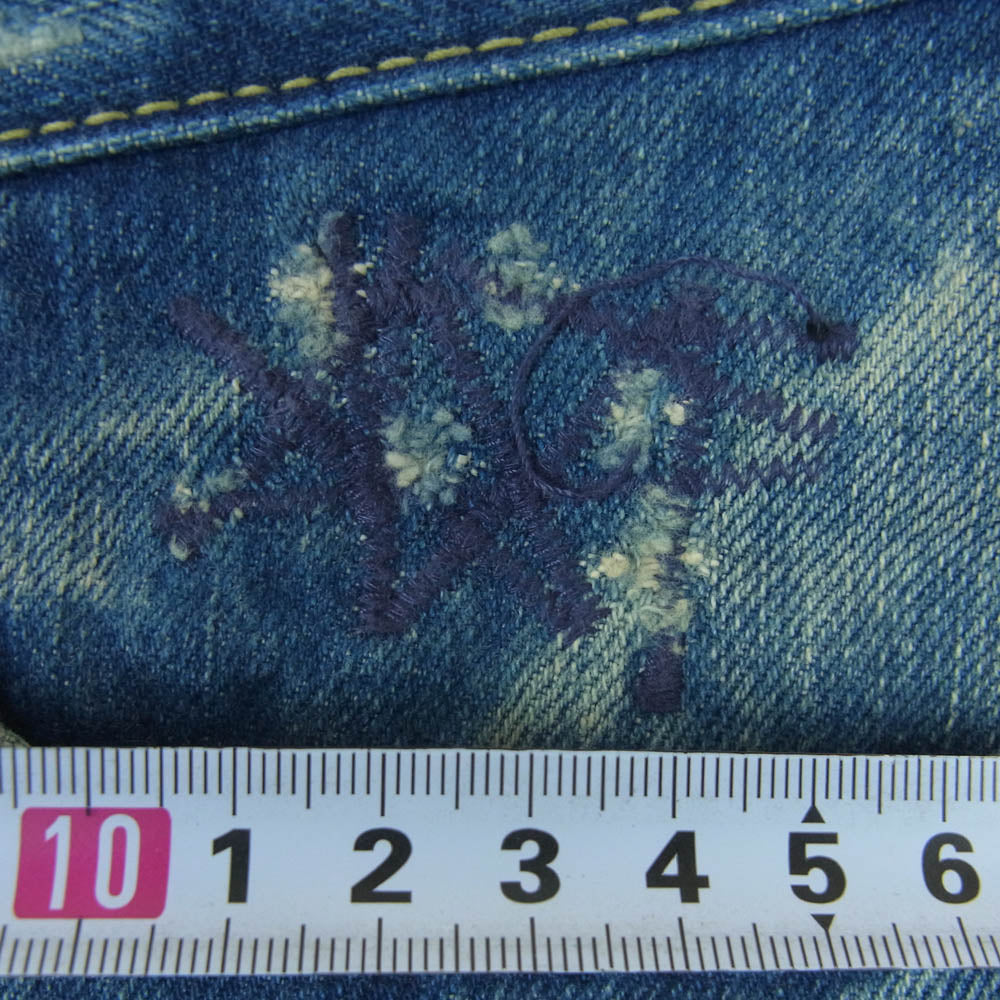 HYSTERIC GLAMOUR ヒステリックグラマー 4AP-2103 小窓 リメイク スタッズ スリム ストレート ボタンフライ セルビッチ デニム パンツ インディゴブルー系 32【中古】