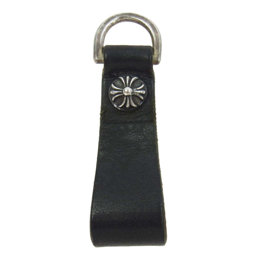 CHROME HEARTS クロムハーツ（原本無） BELT LOOP D RING Dカン クロスボール ボタン レザー ベルト ループ ブラック系 シルバー系【中古】