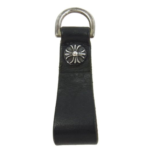 CHROME HEARTS クロムハーツ（原本無） BELT LOOP D RING Dカン クロスボール ボタン レザー ベルト ループ ブラック系 シルバー系【中古】