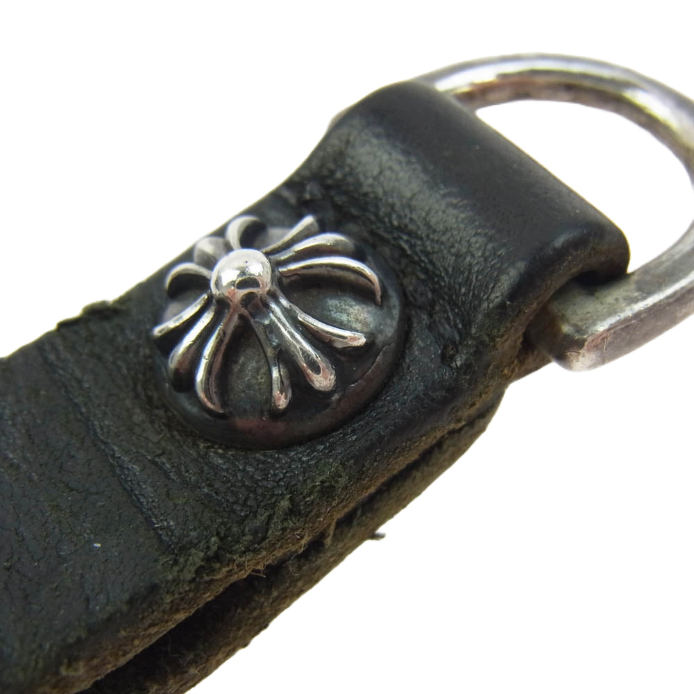 CHROME HEARTS クロムハーツ（原本無） BELT LOOP D RING Dカン クロスボール ボタン レザー ベルト ループ ブラック系 シルバー系【中古】