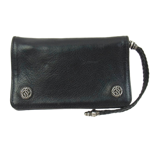 CHROME HEARTS クロムハーツ（原本無） 1ZIP STRAP フローラルボタン 1ジップウォレット レザーブレードストラップ付き 財布 ブラック系【中古】