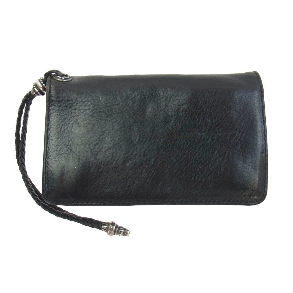CHROME HEARTS クロムハーツ（原本無） 1ZIP STRAP フローラルボタン 1ジップウォレット レザーブレードストラップ付き 財布 ブラック系【中古】