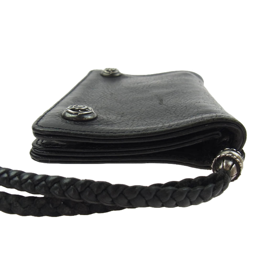CHROME HEARTS クロムハーツ（原本無） 1ZIP STRAP フローラルボタン 1ジップウォレット レザーブレードストラップ付き 財布 ブラック系【中古】