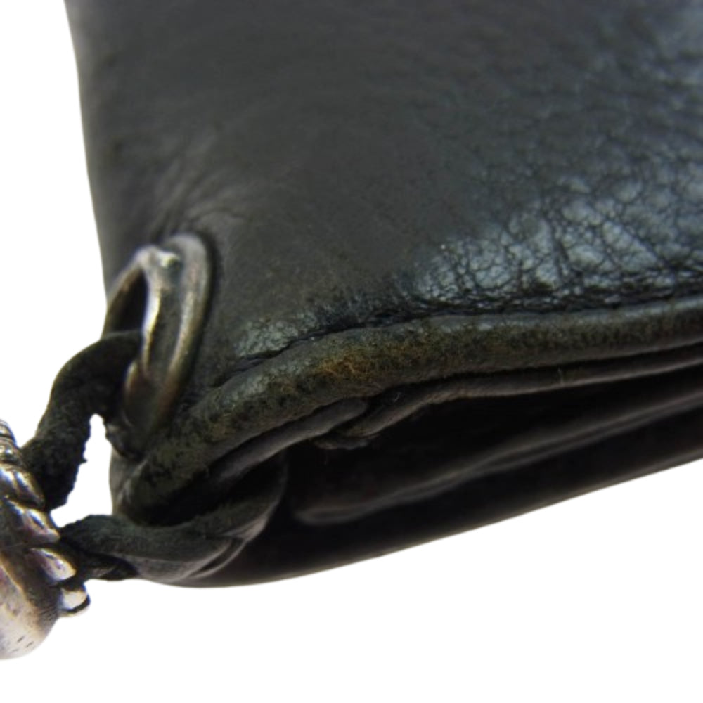 CHROME HEARTS クロムハーツ（原本無） 1ZIP STRAP フローラルボタン 1ジップウォレット レザーブレードストラップ付き 財布 ブラック系【中古】