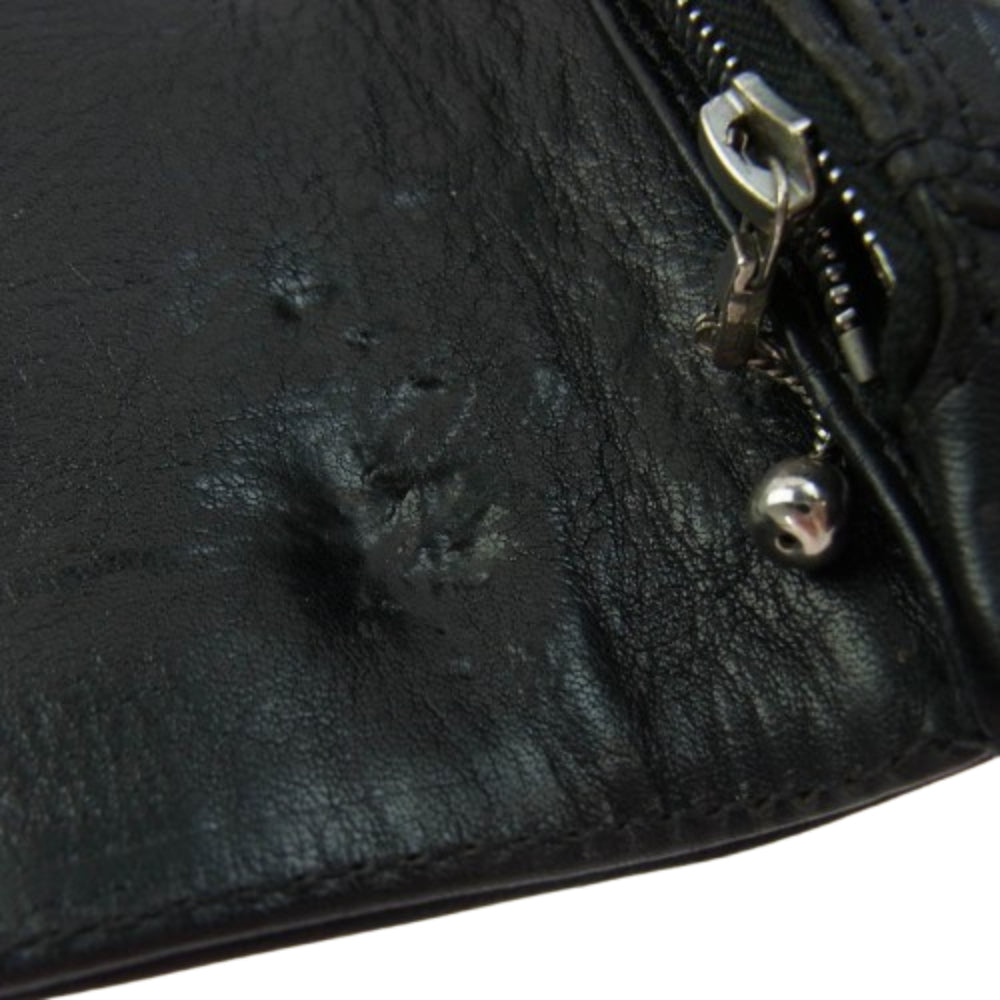 CHROME HEARTS クロムハーツ（原本無） 1ZIP STRAP フローラルボタン 1ジップウォレット レザーブレードストラップ付き 財布 ブラック系【中古】