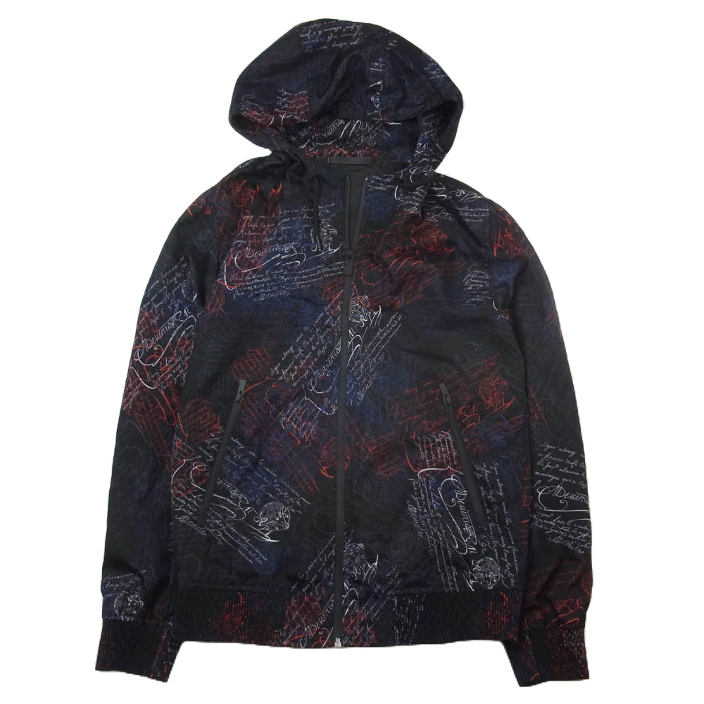 Berluti ベルルッティ 総柄 スクリット  カリグラフィ フード付き ジャケット ブルゾン ブラック系 A44【中古】