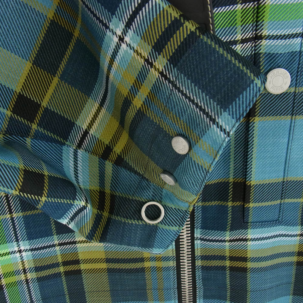 HERMES エルメス フード付き チェック ブルゾン ジャケット マルチカラー系 46【美品】【中古】